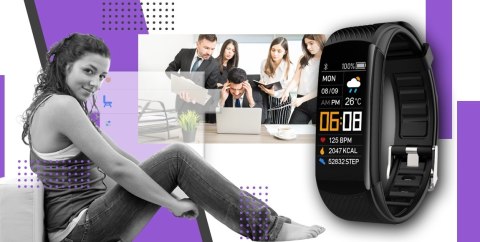 Smartband GIEWONT Fit&GO Duo GW200-3 - Black + Pasek Flora Violet Smartband GIEWONT Fit&GO Duo GW200-3 - Black + Pasek Flora Violet