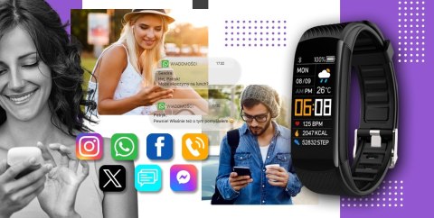 Smartband GIEWONT Fit&GO Duo GW200-3 - Black + Pasek Flora Violet Smartband GIEWONT Fit&GO Duo GW200-3 - Black + Pasek Flora Violet