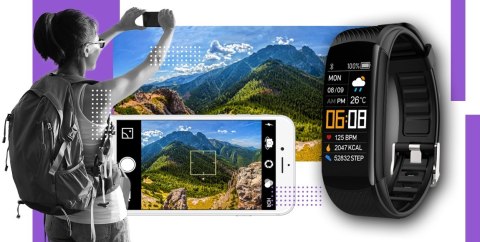 Smartband GIEWONT Fit&GO Duo GW200-3 - Black + Pasek Flora Violet Smartband GIEWONT Fit&GO Duo GW200-3 - Black + Pasek Flora Violet