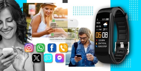 Smartband GIEWONT Fit&GO Duo GW200-7 - Black + Pasek Sky Blue Smartband GIEWONT Fit&GO Duo GW200-7 - Black + Pasek Sky Blue