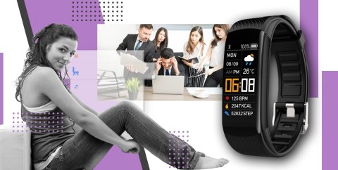 Smartband GIEWONT Fit&GO Duo GW200-8 - Black + Pasek Touch of Lavender Smartband GIEWONT Fit&GO Duo GW200-8 - Black + Pasek Touch of Lavender