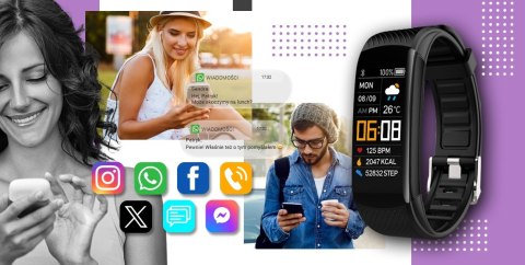 Smartband GIEWONT Fit&GO Duo GW200-8 - Black + Pasek Touch of Lavender Smartband GIEWONT Fit&GO Duo GW200-8 - Black + Pasek Touch of Lavender