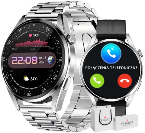 Smartwatch GIEWONT Vertex SmartCall GW450-4 Silver/Carbon Silikon Smartwatch GIEWONT Vertex SmartCall GW450-4 Silver/Carbon Silikon