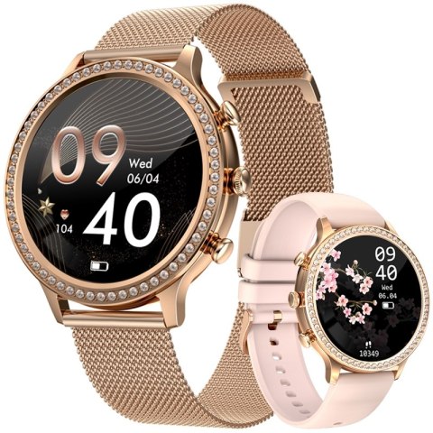 Smartwatch Damski VELTORI VT310-1 Złota Bransoleta + Różowy Pasek Silikonowy Smartwatch Damski VELTORI VT310-1 Złota Bransoleta + Różowy Pasek Silikonowy