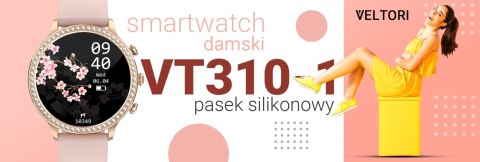 Smartwatch Damski VELTORI VT310-1 Złota Bransoleta + Różowy Pasek Silikonowy Smartwatch Damski VELTORI VT310-1 Złota Bransoleta + Różowy Pasek Silikonowy