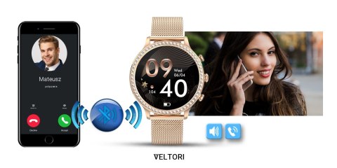 Smartwatch Damski VELTORI VT310-1 Złota Bransoleta + Różowy Pasek Silikonowy Smartwatch Damski VELTORI VT310-1 Złota Bransoleta + Różowy Pasek Silikonowy
