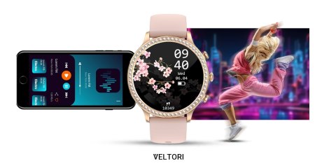 Smartwatch Damski VELTORI VT310-1 Złota Bransoleta + Różowy Pasek Silikonowy Smartwatch Damski VELTORI VT310-1 Złota Bransoleta + Różowy Pasek Silikonowy