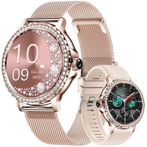 Smartwatch Damski VELTORI VT320-1 Złota Bransoleta + Różowy Pasek Silikonowy Smartwatch Damski VELTORI VT320-1 Złota Bransoleta + Różowy Pasek Silikonowy