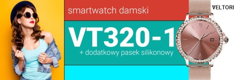 Smartwatch Damski VELTORI VT320-1 Złota Bransoleta + Różowy Pasek Silikonowy Smartwatch Damski VELTORI VT320-1 Złota Bransoleta + Różowy Pasek Silikonowy