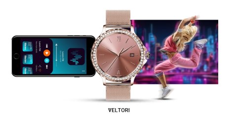 Smartwatch Damski VELTORI VT320-1 Złota Bransoleta + Różowy Pasek Silikonowy Smartwatch Damski VELTORI VT320-1 Złota Bransoleta + Różowy Pasek Silikonowy