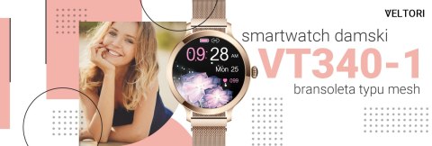 Smartwatch Damski VELTORI VT340-1 Złota Bransoleta + Różowy Pasek Silikonowy Smartwatch Damski VELTORI VT340-1 Złota Bransoleta + Różowy Pasek Silikonowy