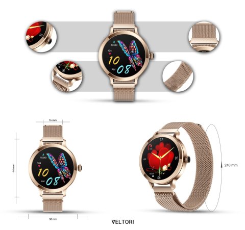 Smartwatch Damski VELTORI VT340-1 Złota Bransoleta + Różowy Pasek Silikonowy Smartwatch Damski VELTORI VT340-1 Złota Bransoleta + Różowy Pasek Silikonowy