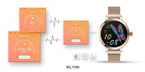 Smartwatch Damski VELTORI VT340-1 Złota Bransoleta + Różowy Pasek Silikonowy Smartwatch Damski VELTORI VT340-1 Złota Bransoleta + Różowy Pasek Silikonowy