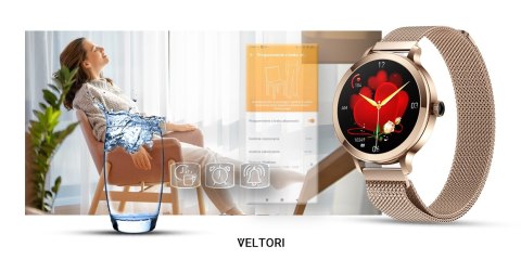Smartwatch Damski VELTORI VT340-1 Złota Bransoleta + Różowy Pasek Silikonowy Smartwatch Damski VELTORI VT340-1 Złota Bransoleta + Różowy Pasek Silikonowy