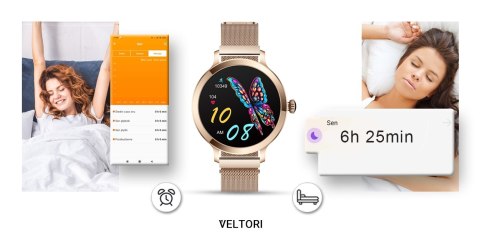 Smartwatch Damski VELTORI VT340-1 Złota Bransoleta + Różowy Pasek Silikonowy Smartwatch Damski VELTORI VT340-1 Złota Bransoleta + Różowy Pasek Silikonowy
