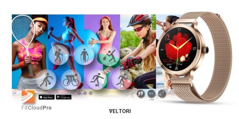 Smartwatch Damski VELTORI VT340-1 Złota Bransoleta + Różowy Pasek Silikonowy Smartwatch Damski VELTORI VT340-1 Złota Bransoleta + Różowy Pasek Silikonowy