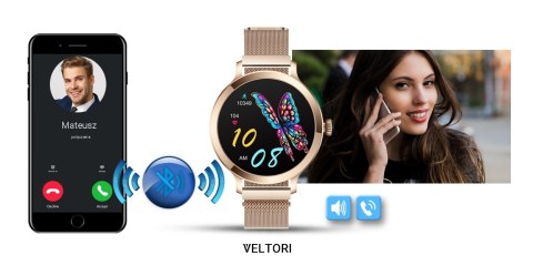 Smartwatch Damski VELTORI VT340-1 Złota Bransoleta + Różowy Pasek Silikonowy Smartwatch Damski VELTORI VT340-1 Złota Bransoleta + Różowy Pasek Silikonowy