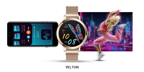Smartwatch Damski VELTORI VT340-1 Złota Bransoleta + Różowy Pasek Silikonowy Smartwatch Damski VELTORI VT340-1 Złota Bransoleta + Różowy Pasek Silikonowy