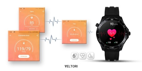 Smartwatch VELTORI VT150-1 Czarny Pasek Silikonowy + Czarna Bransoleta Smartwatch VELTORI VT150-1 Czarny Pasek Silikonowy + Czarna Bransoleta