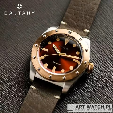 Zegarek automatyczny Baltany S2204030 Retro | Bordowy 20 Bar Szafir