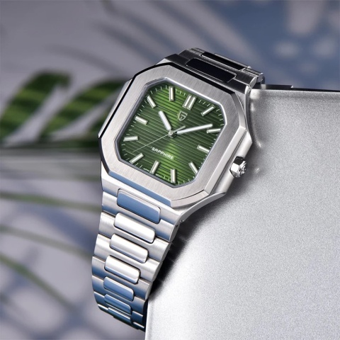 Zegarek automatyczny Pagani Design YS019 | Zielony Patek 5 Bar Szafir
