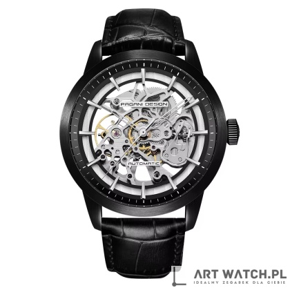 Zegarek automatyczny Pagani Design 1638 | Czarny Open Heart 3 Bar Szafir