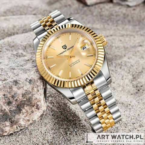 Zegarek automatyczny Pagani Design 1645 Jubilee | Srebrny/Złoty 10 Bar Szafir