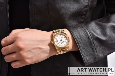 Zegarek automatyczny Pagani Design 1752 | Biały/Złoty 10 Bar Szafir