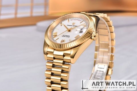 Zegarek automatyczny Pagani Design 1752 | Biały/Złoty 10 Bar Szafir