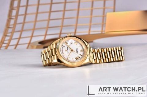 Zegarek automatyczny Pagani Design 1752 | Biały/Złoty 10 Bar Szafir