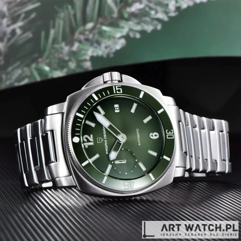 Zegarek automatyczny Pagani Design 1820 Bransoleta | Zielony 10 Bar Szafir