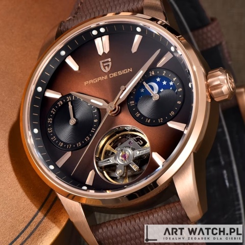 Zegarek automatyczny Pagani Design YS021 Brązowy 10 Bar Szafir