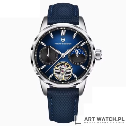 Zegarek automatyczny Pagani Design YS021 Tourbillon Granatowy 10 Bar Szafir