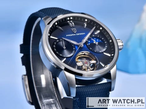 Zegarek automatyczny Pagani Design YS021 Tourbillon Granatowy 10 Bar Szafir