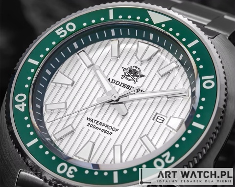 Zegarek kwarcowy Addiesdive 2507 | Zieolony Żółw 20 Bar Szafir