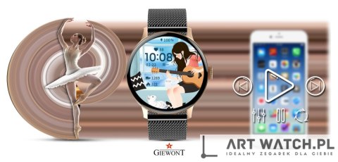 Smartwatch Damski GIEWONT Różowe Złoto Czarny GW330-4