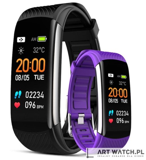 Smartwatch GIEWONT Czarno Fioletowy 2 Paski GW200-3