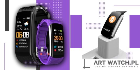 Smartwatch GIEWONT Czarno Fioletowy 2 Paski GW200-3