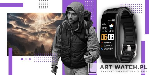 Smartwatch GIEWONT Czarno Fioletowy 2 Paski GW200-3