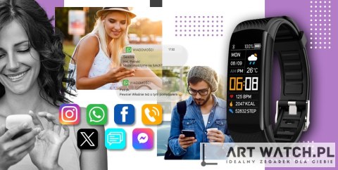 Smartwatch GIEWONT Czarno Jasnofioletowy 2 Paski GW200-8