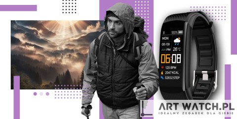 Smartwatch GIEWONT Czarno Jasnofioletowy 2 Paski GW200-8
