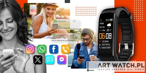 Smartwatch GIEWONT Czarno Pomarańczowy 2 Paski GW200-9