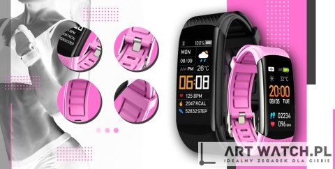 Smartwatch GIEWONT Czarno Różowy 2 Paski GW200-4