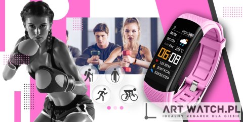 Smartwatch GIEWONT Czarno Różowy 2 Paski GW200-4