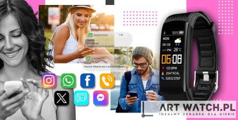 Smartwatch GIEWONT Czarno Różowy 2 Paski GW200-4