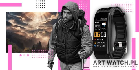Smartwatch GIEWONT Czarno Różowy 2 Paski GW200-4
