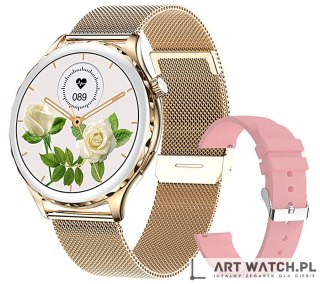 Smartwatch Damski Rubicon RNCF02-2 Złoty + Pasek Różowy