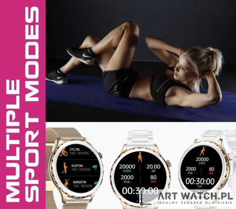 Smartwatch Damski Rubicon RNCF02-2 Złoty + Pasek Różowy