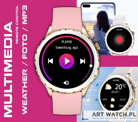 Smartwatch Damski Rubicon RNCF02-2 Złoty + Pasek Różowy