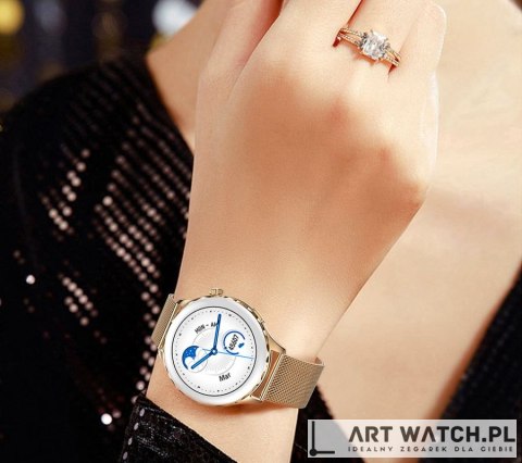 Smartwatch Damski Rubicon RNCF02-2 Złoty + Pasek Różowy